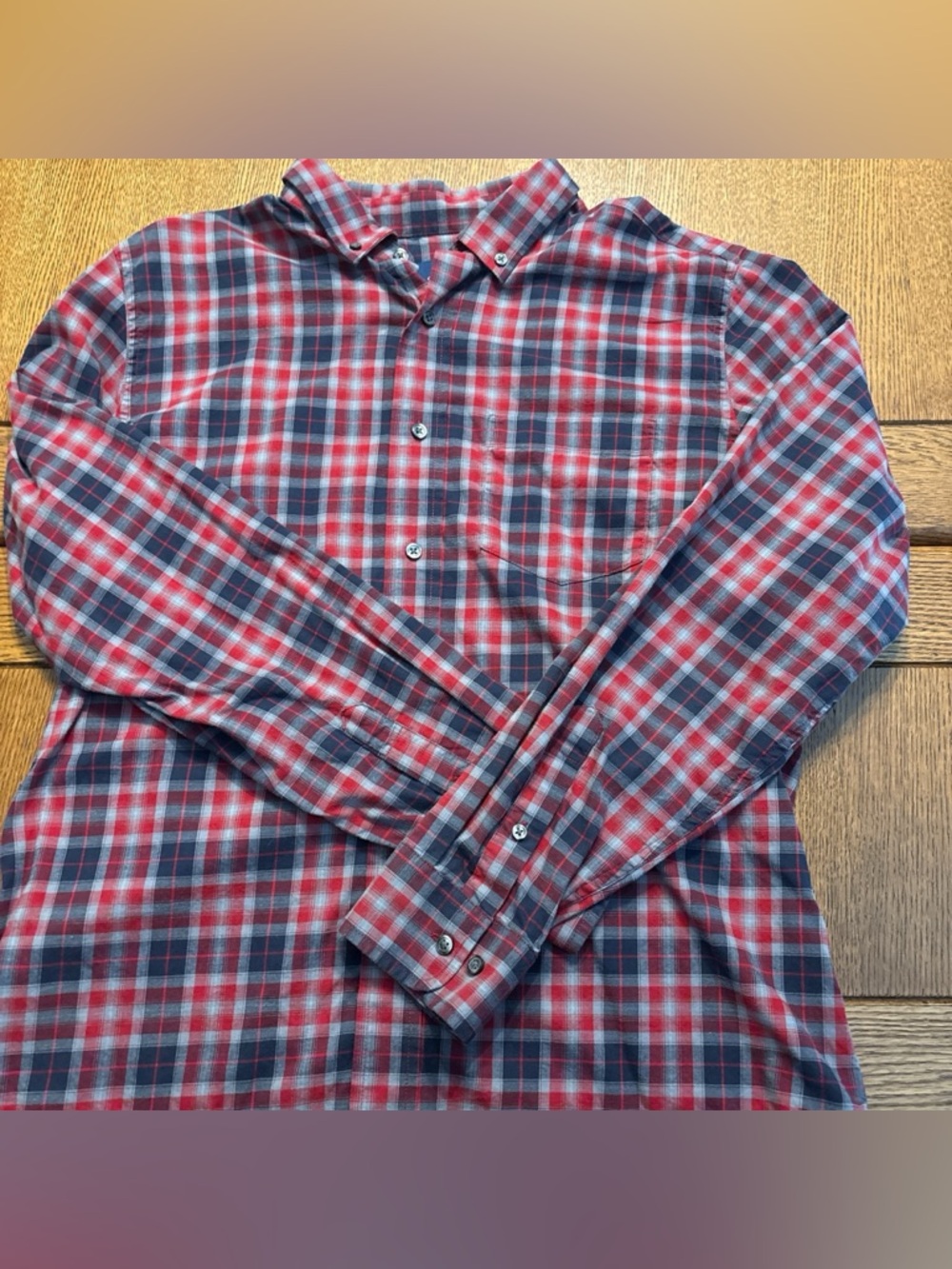 Red and Navy Plaid Classic Fit Button-Down Shirt